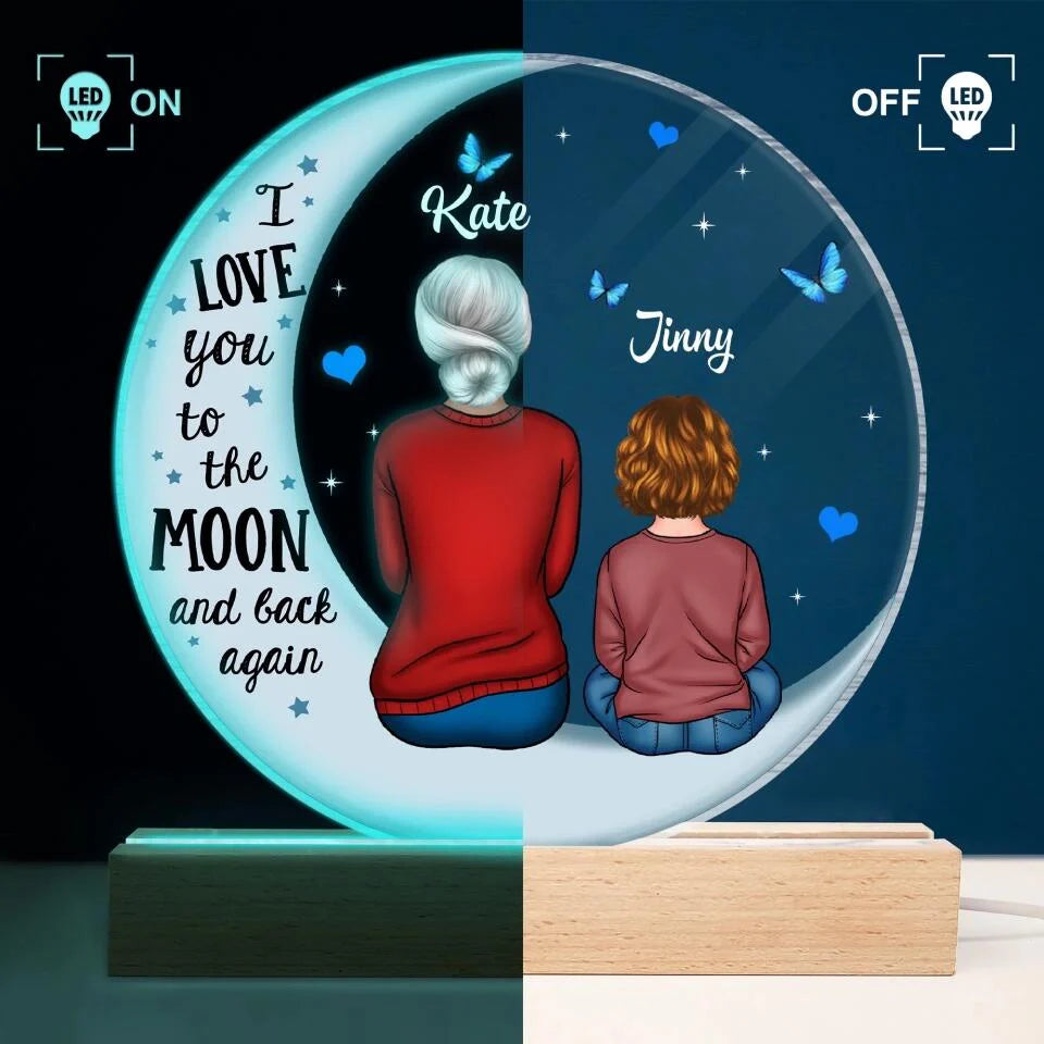 Personalized 3D LED Light Wooden Base - Gift For Grandma - I Love You To The Moon And Back ARND0014