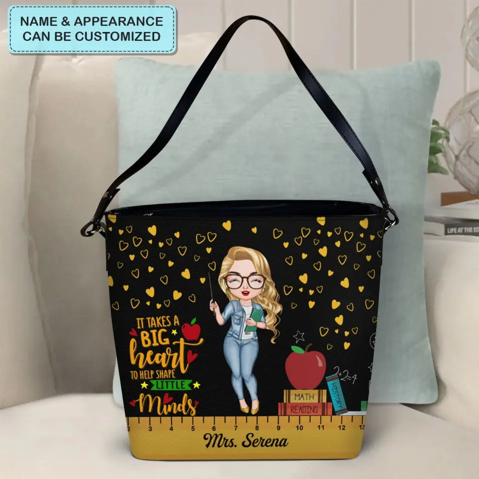 Personalized Custom Leather Tote Bag - Teacher's Day, Birthday Gift For Teacher - A Big Heart