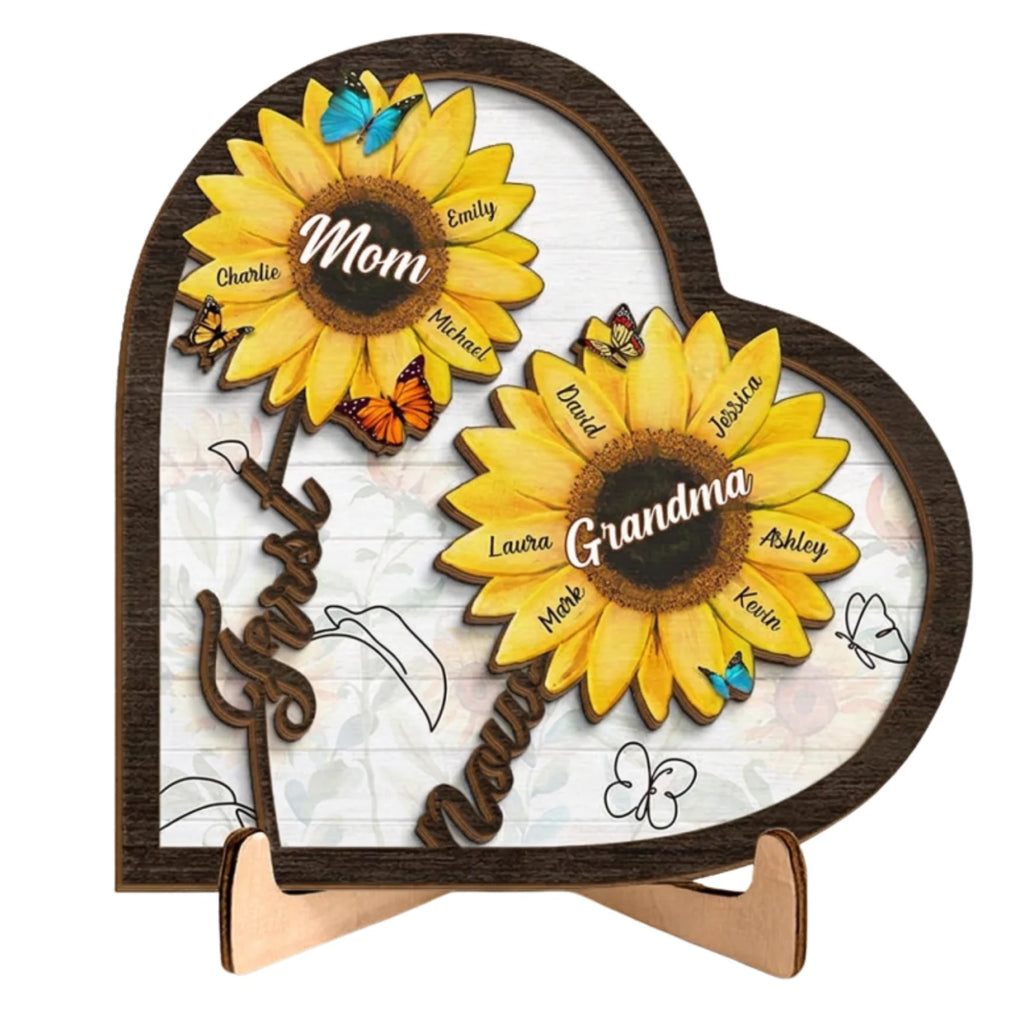 Personalized First Mom Now Grandma Wooden Plaque with Kids' Names