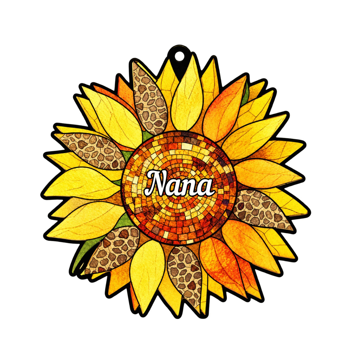 Personalized sunflower suncatcher preview with the name in the cente