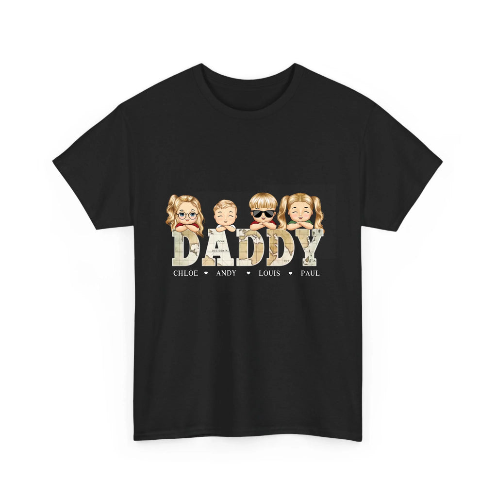 Personalized Vintage Map Papa T-Shirt with Kids Names