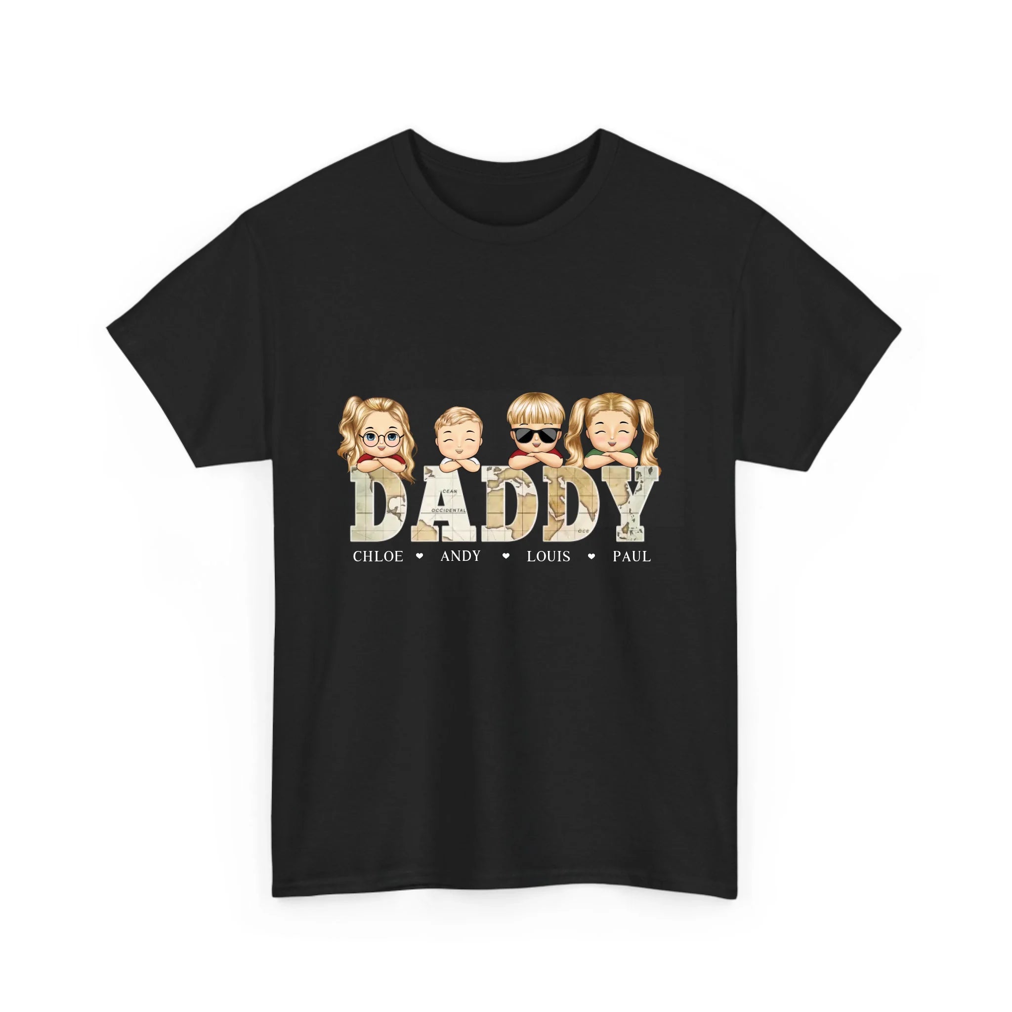 Personalized Vintage Map Papa T-Shirt with Kids Names