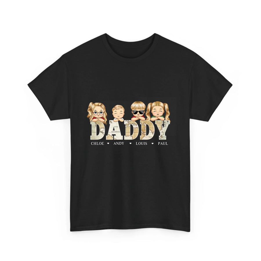 Personalized Vintage Map Papa T-Shirt with Kids Names