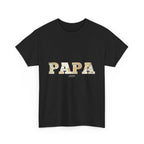 Black personalized Papa shirt with vintage map lettering and the name Andy underneath