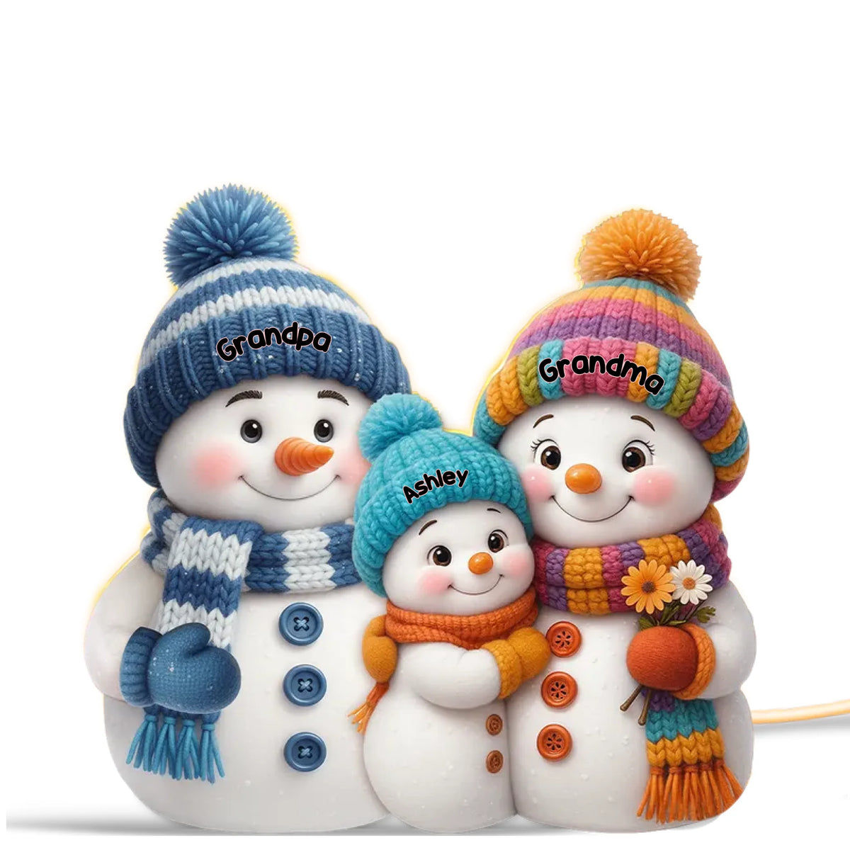 Personalized Snowman Family Light Box with Grandkids' Names