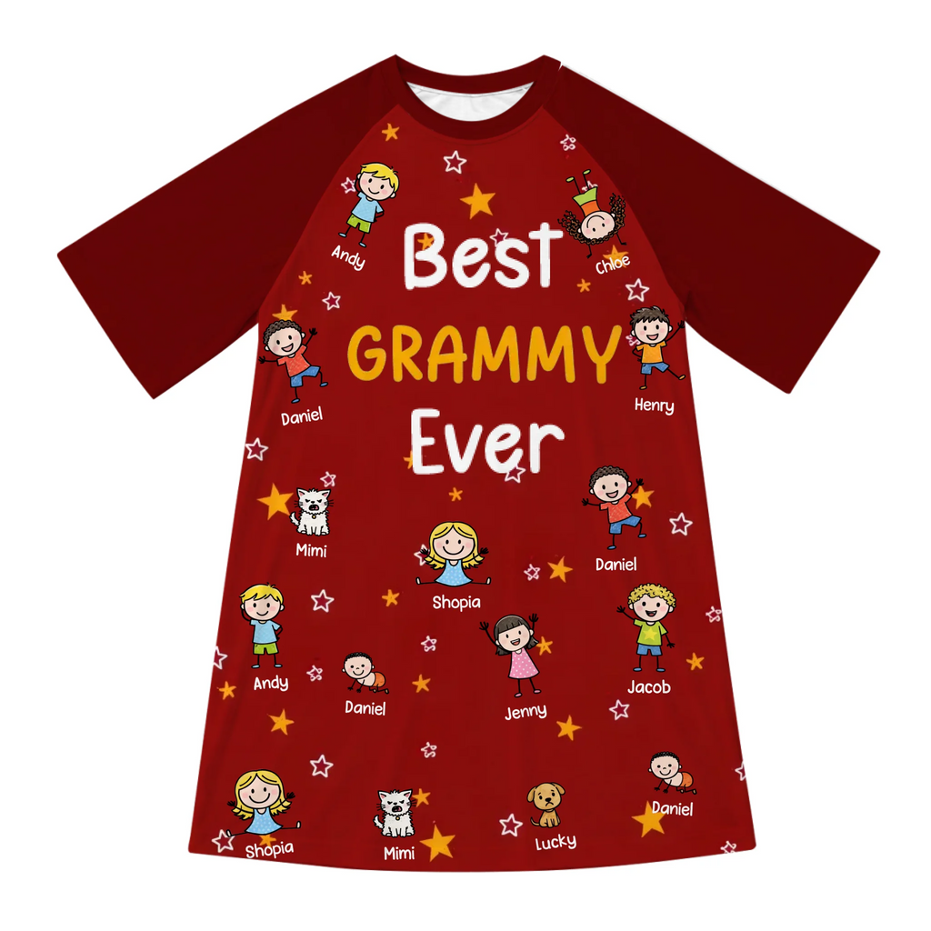Personalized Best Grandma Ever Nightgown with Kids and Pets