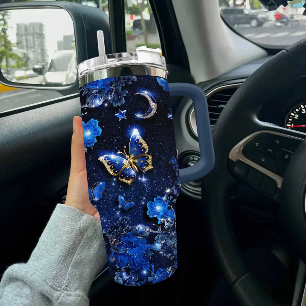 Sparkling Night Butterfly - Tumbler With Handle